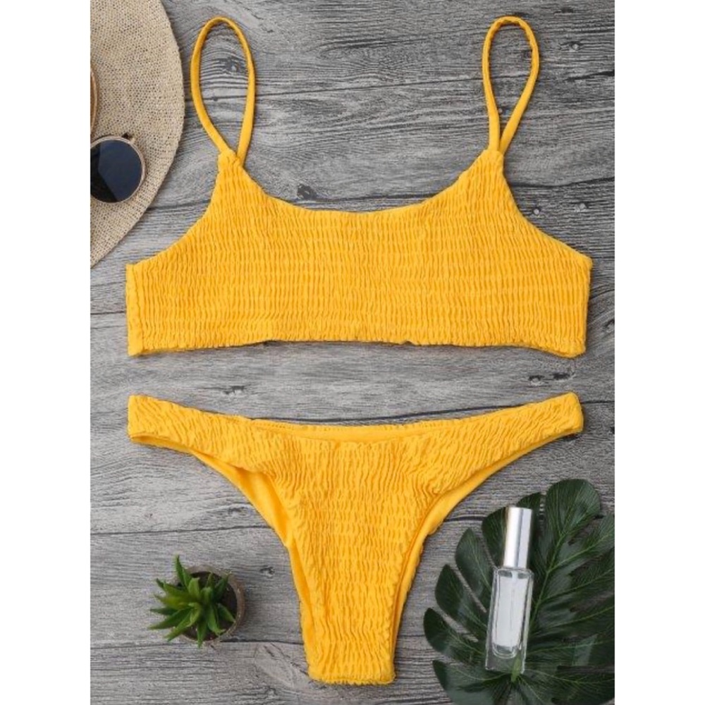 Smocked Bikini Top And Bottoms - Yellow L
